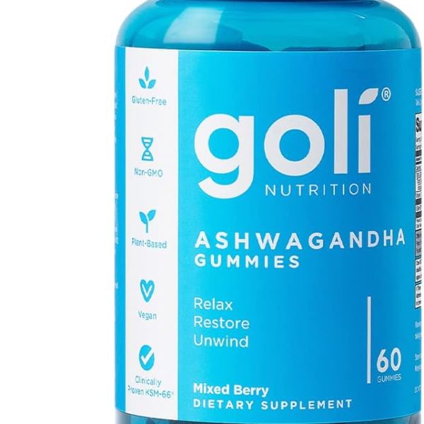 Goli Ashwagandha & Vitamin D Gummy - 60 Count - Mixed Berry, KSM-66, Vegan, Plant Based, Non-GMO, Gluten-Free & Gelatin Free Relax